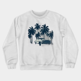 travel illustration, car and palm tree summer Crewneck Sweatshirt